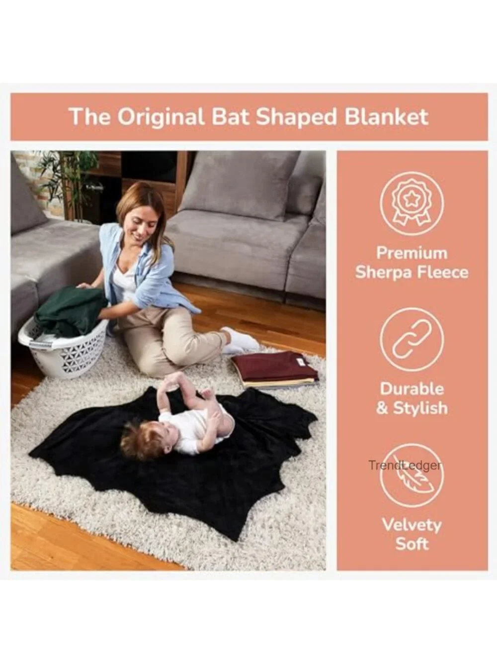 Sherpa Fleece Bat Baby Swaddle Blanket Gift Set with Milestone Stickers, Hat &